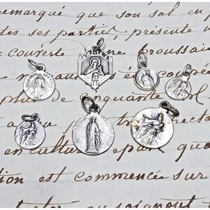 VTG Catholic Medal Lot 7 Double Sided Saint Charms Italy France NO ALUMINUM